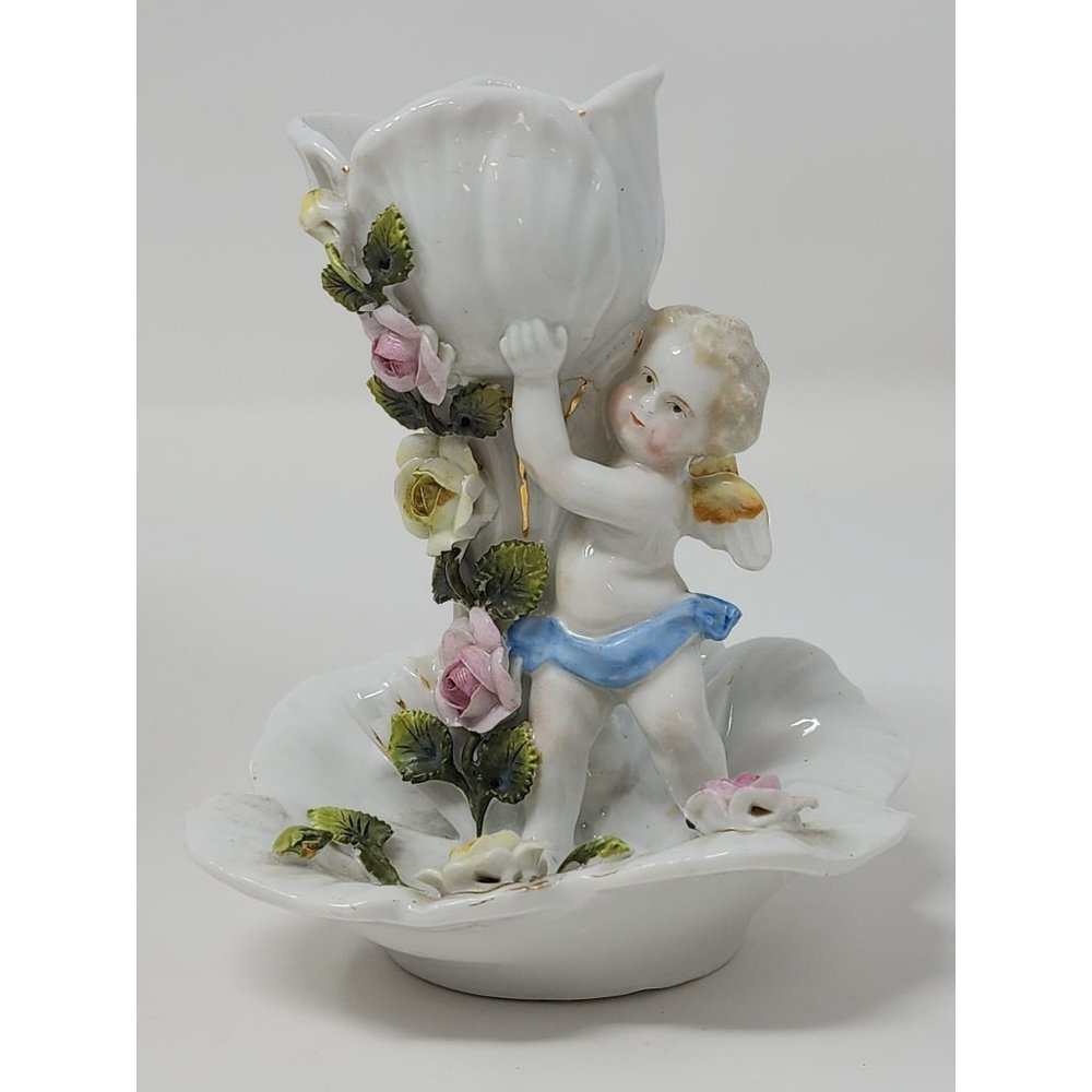 Vintage SPM Dresden Meissen German Porcelain‎ Toothpick Holder Cupid Angel